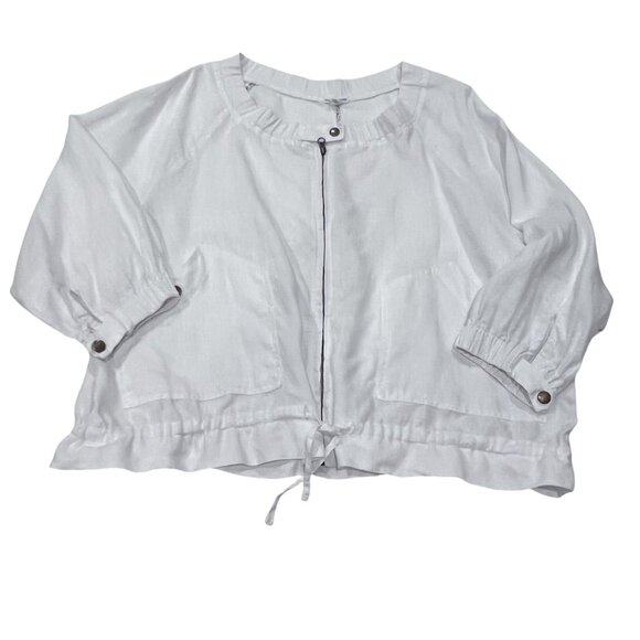 4our Dreamers Linen Lightweight Zip Jacket, White, L - Picture 5 of 7